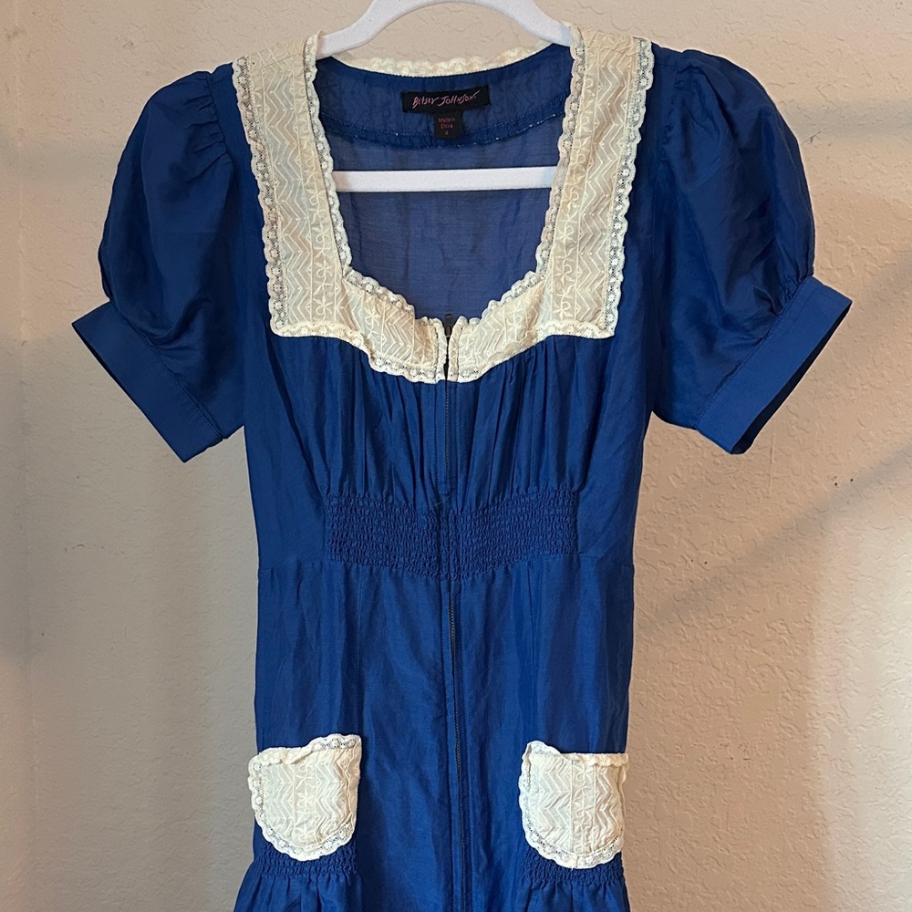 Betsey Johnson Blue Dress with Cream Accents